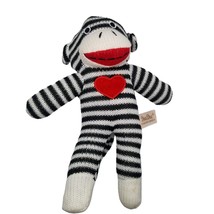 Sock Monkey Black White Striped Plush Toy Dan Dee Stuffed Animal Stripe Heart - £14.34 GBP