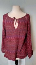 Prana Womens Burgundy Long Sleeve Modal Peasant Top w/ Crochet Lace Sz L - £13.34 GBP