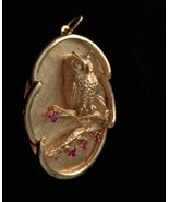 Vintage 1960&#39;s 14K Yellow Gold Pendant w. Owl, Rubies 15 grams - $1,950.00