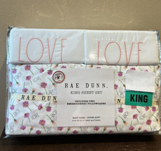 New Rae Dunn LOVE King Sheet Set Spring Valentines Day Purple Daisy Floral - £47.93 GBP