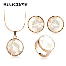 Blucome Classic Wedding Accessories Round Abalone Shell Jewelry Sets Women Neckl - £27.92 GBP