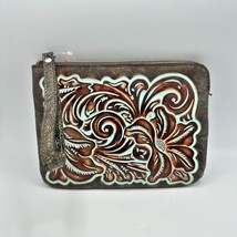 PATRICIA NASH Cassini Wristet Make Up Bag NEW Embossed Turquoise Leather - $54.95