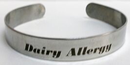 Medical Dairy Allergy 3/8" X 6" Silver Aluminum Bracelet, Free Shipping. - $13.95