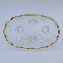 Glass Clear Bowl 4 Footed 6x3&quot; elegant Gold Trim scalloped - £5.94 GBP