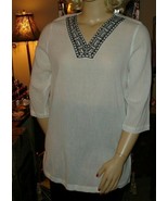 Ulla Popken Sz Large 12/14 White Crinkle Cotton Tunic Top Shirt Black Em... - £10.97 GBP