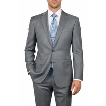 Men Suit BERLUSCONI Turkey Italian Wool 180's Glenn Plaid K230-12 Gray Blue image 6