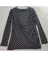 Seven7 Blouse Top Womens Size Medium Silver Black Striped Long Sleeve Ro... - £14.90 GBP