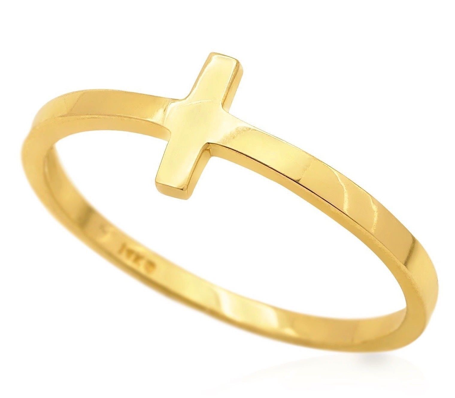 Primary image for 14K Solid Yellow Gold Polished Sideways Cross Design Ring Size 5 To 8