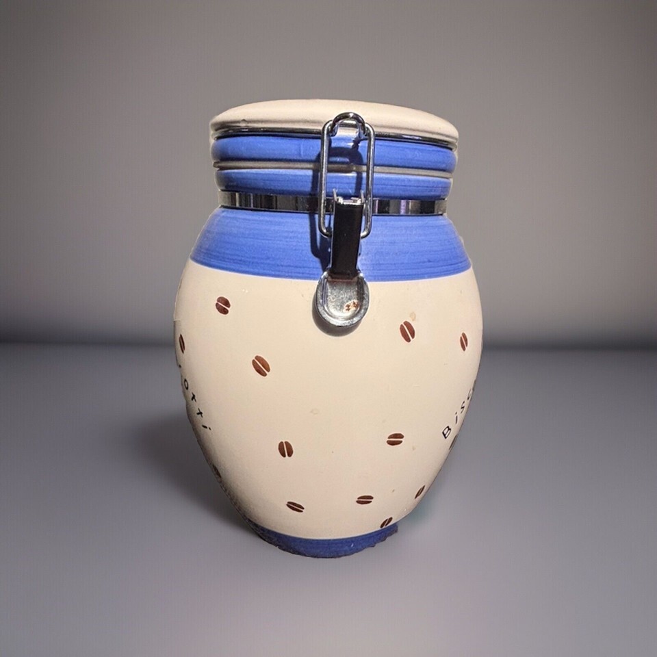 Nice Inspirado Blue & White Biscotti Cookie Jar - Italian, Coffee Beans Item image 2