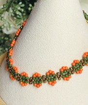Fall Beaded Orange Bracelet Green Gold Heart Clasp Butterfly Charm Crystal NEW - £12.33 GBP