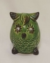 Vintage Green Owl Salt Shaker Sitting Ceramic 3&quot; Japan Googly Eyes Replacement  - £11.98 GBP