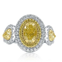 GIA Certified 2.47 Ct Oval Light Yellow Diamond Ring 18k White Gold - £5,131.18 GBP