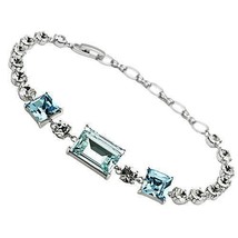 3W176 - Rhodium Brass Bracelet with Top Grade Crystal  in Sea Blue - $124.91 CAD