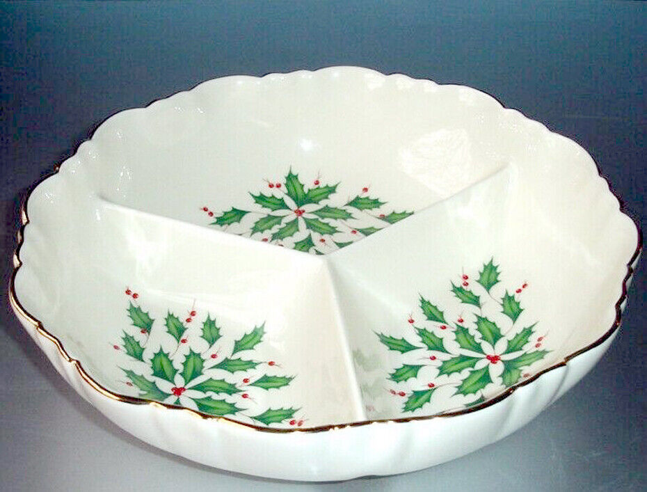 Primary image for Lenox Holiday Archive Bowl 3 Part Divided Server Scalloped Edge 9" New
