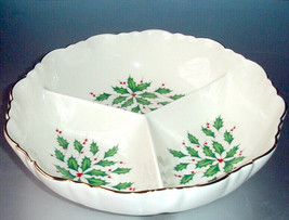 Lenox Holiday Archive Bowl 3 Part Divided Server Scalloped Edge 9&quot; New - £29.18 GBP
