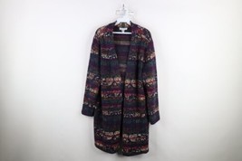 Vtg 90s Streetwear Womens Petite XL Abstract Flower Knit Open Cardigan Sweater - $59.35