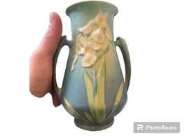 Vintage Roseville Pottery Iris BLUE 6 1/2&quot; Vase - #716-6 Does Have To Small Chip - £33.74 GBP