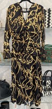 GANNI Black/Gold Print Silk Long Sleeve A-Line Dress Style# F6521 Sz 40 ... - £317.23 GBP
