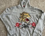 Shiki Gray Embroidery Floral Tiger Pull Over Sweater  Size Small Hoodie - $14.01
