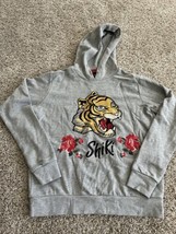 Shiki Gray Embroidery Floral Tiger Pull Over Sweater  Size Small Hoodie - £11.17 GBP