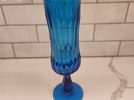 Vintage Fenton Blue Stretch Honeycomb Pedestal Vase 11 Inches Tall - £34.16 GBP