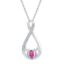 Sterling Silver Oval Lab-Created Pink Sapphire Mom Pendant 3/8 Ctw - £47.96 GBP