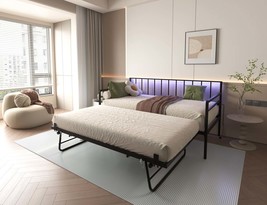 Twin Daybed with LED, Charging, Trundle &amp; Adjustable Metal Frame - $194.99