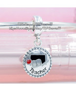 Sterling Silver Engraved Service Charm Teacher Dangle Charm with Enamel ... - £14.00 GBP