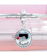 Sterling Silver Engraved Service Charm Teacher Dangle Charm with Enamel ... - $17.80