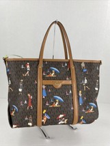 Michael Kors Tote Bag Travel Girls Brown Logo Charm Medium Canvas Leathe... - $89.08