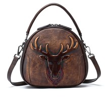 Genuine Leather Handbag Cross body Top Handle Bag For Women Deer Pattern Circula - £81.66 GBP