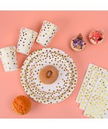 [200 Pcs/25 set]Solid Gold Dot Party Supplies/Paper Plates Napkins Cups/Birthday - $8.00