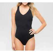 Sunn Lab Swim Black Strappy Back One Piece Swimsuit Plunge Neck Size Large - $22.71