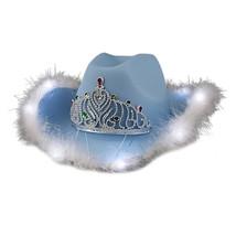 Royal Rodeo LED Velvet Pastel Blue Cowgirl Hat with Feather Brim and Tiara - $35.35