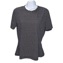 St. John Blouse Top Womens L Shirt Black White Polka Dot Stretch Short Sleeve - £22.94 GBP