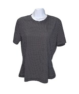 St. John Blouse Top Womens L Shirt Black White Polka Dot Stretch Short S... - $28.70