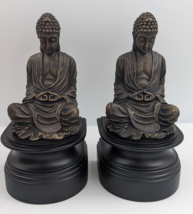 Pair (2) Of Chinese Buddhas On Wooden Pedestal Bookends 9.5" By Bombay image 2