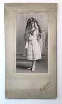 Little Girl 1st Communion Antique Photo on Board Beautiful Flower Covered Veil - £15.98 GBP