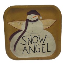 Wooden Decorative Holiday Snow Angel Snowman Trinket Plate Winter Rustic... - £10.11 GBP