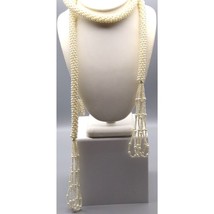 Crocheted Seed Pearls Rope Lariat, Elegant Flapper Sautoir, Classy Vintage - £46.90 GBP