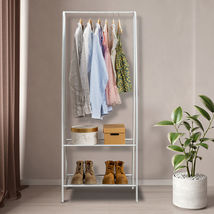 Clothes Rack w 2-Tier Metal Shelves Clothing Organizer Shoe Storage Coat Garment - £26.30 GBP