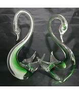 Mid Century Glass Swans Italian Murano Venezia Green Art Set of 2 Vintag... - £151.68 GBP