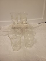 6 LIBBEY Rambler Rose Juice Glass White Frosted Flowers Footed 3&quot; Vintage 1950s - £11.21 GBP