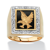 PalmBeach Jewelry Men&#39;s Onyx Eagle Ring Gold-Plated Sterling Silver - £85.98 GBP