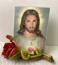 Red Rose Photo frame base with image of Sacred Heart of Jesus - new - $27.70