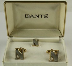 Vintage LOT Mens Costume Jewelry Cuff Links N Monogram DANTE Two Tone Boxed - £14.29 GBP