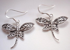 Dragonfly Filigree Dangle Earrings 925 Sterling Silver Corona Sun Jewelry - £9.34 GBP