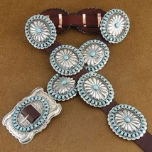 Navajo Old Pawn Style Natural Kingman Turquoise Sterling Silver Concho Belt - £3,913.65 GBP