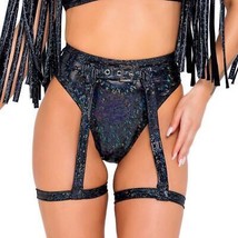 Black Shimmer Shorts Garter Belt Buckle Grommets Garters Sparkle Metalli... - £35.96 GBP