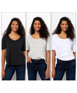 Peace Love World Three Pack Twist Neck Elbow-Slv (Blk/HthrGry/Wht, L) A4... - £18.81 GBP